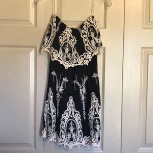 Unique black and cream lace Strapless dress